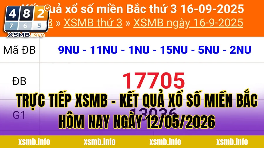Trực tiếp XSMB - Kết quả xổ số miền Bắc hôm nay ngày 12/05/2026